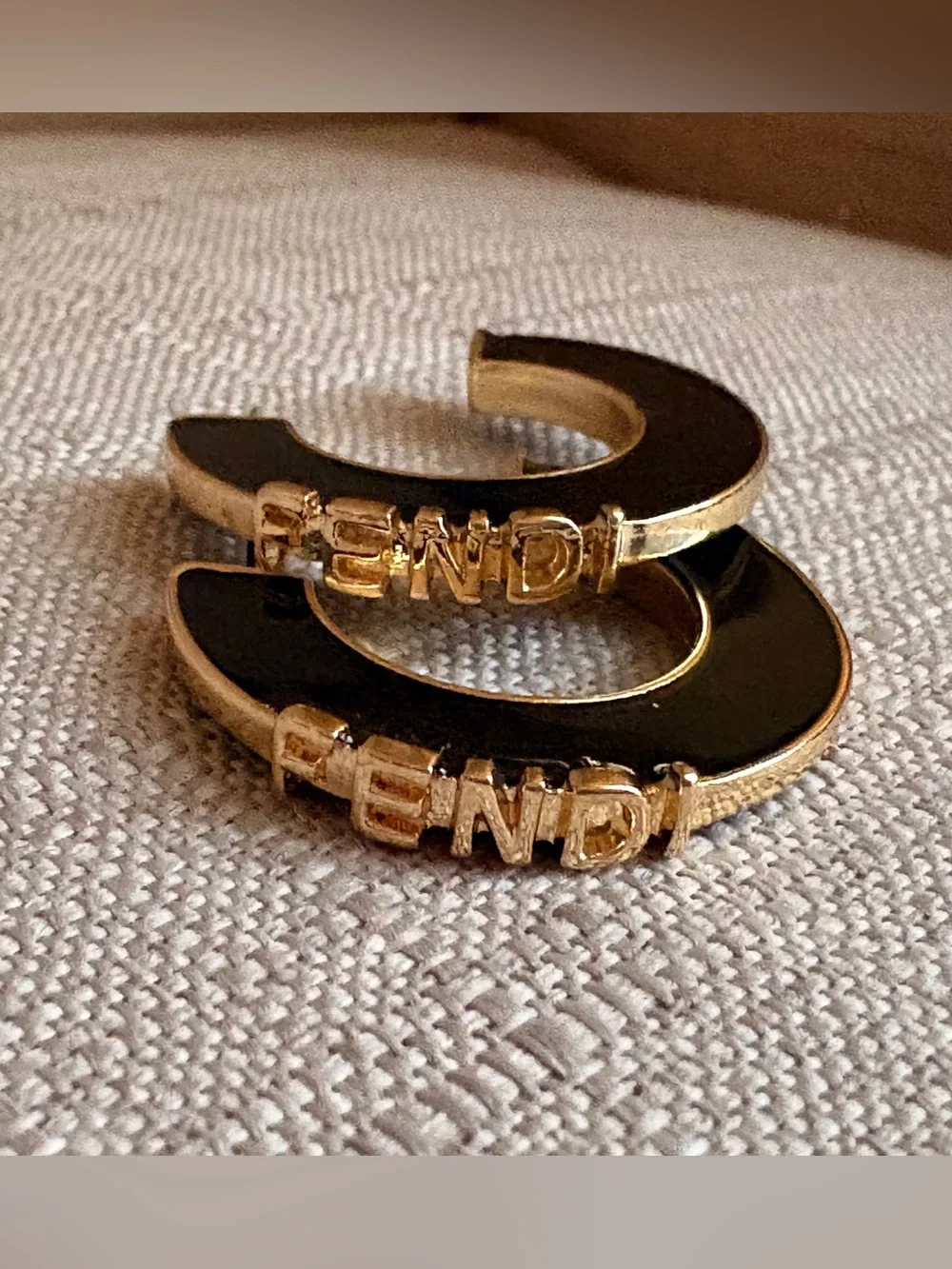 Fendi Black and Gold Logo Hoop Earrings - Picture 5 of 6